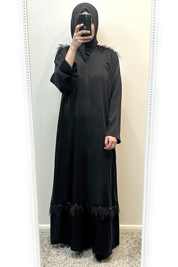 Black on Black Feather Abaya