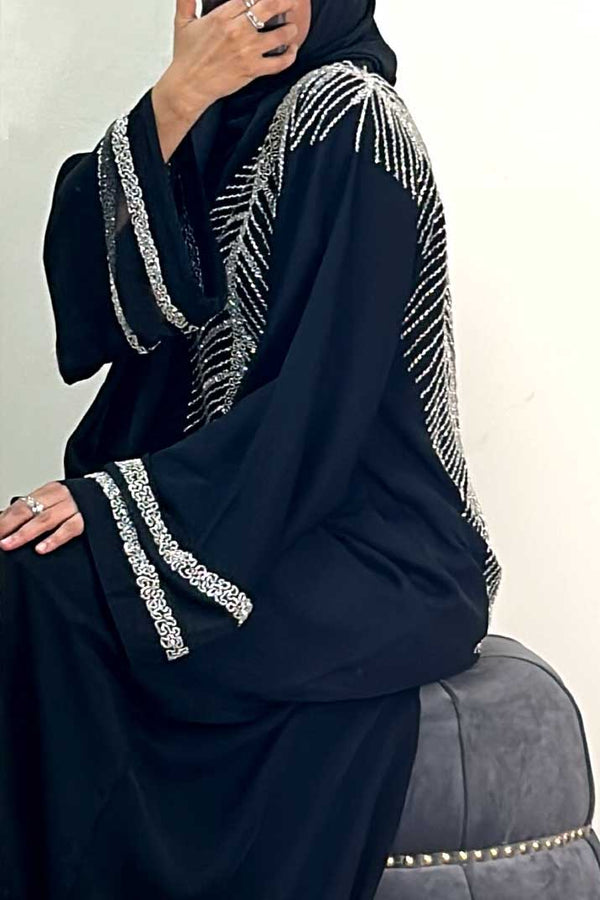 Silver Side Beaded Leaf Abayah