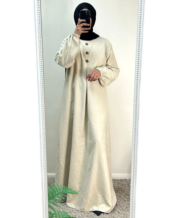 Cream Suede Feel Abaya