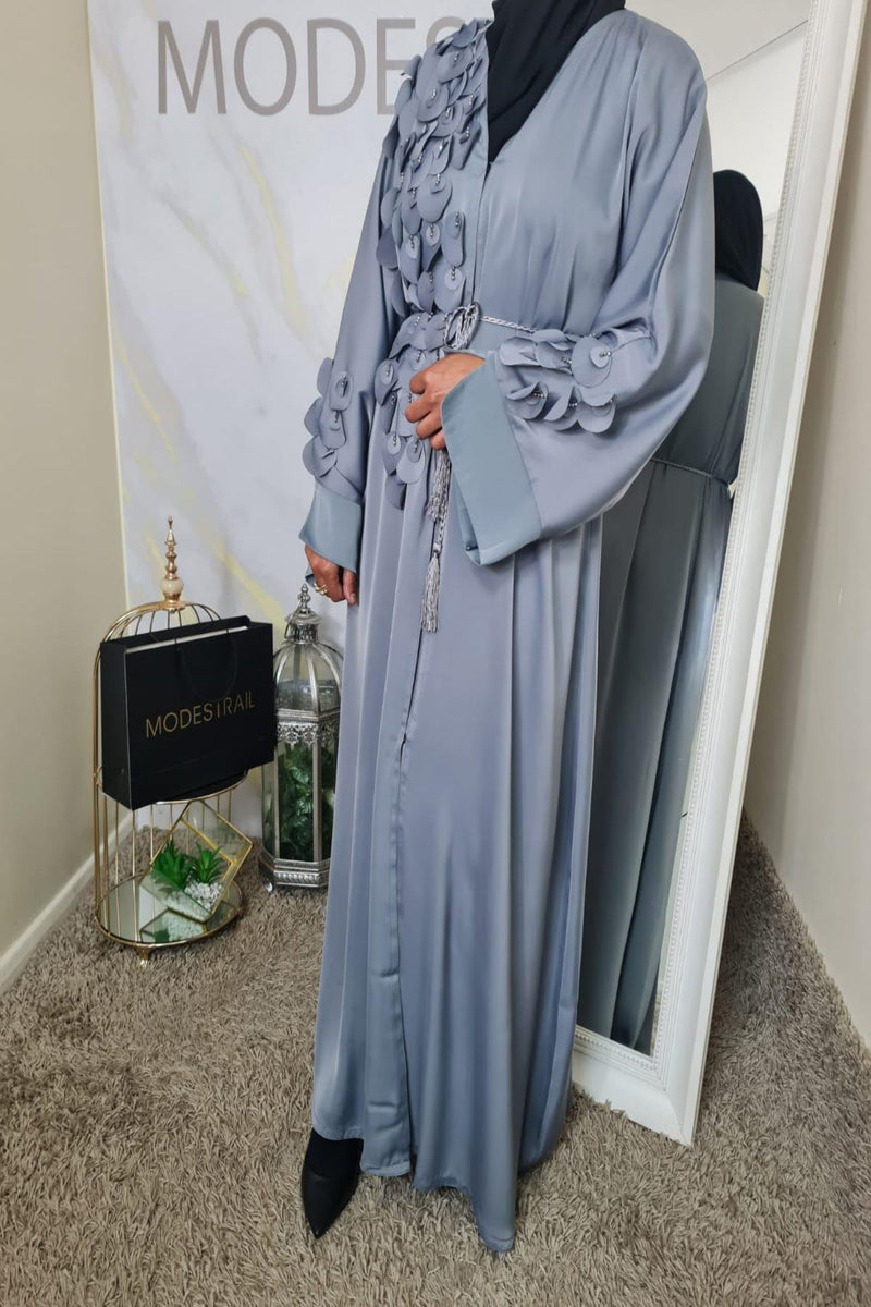 Grey 3D flower Abaya