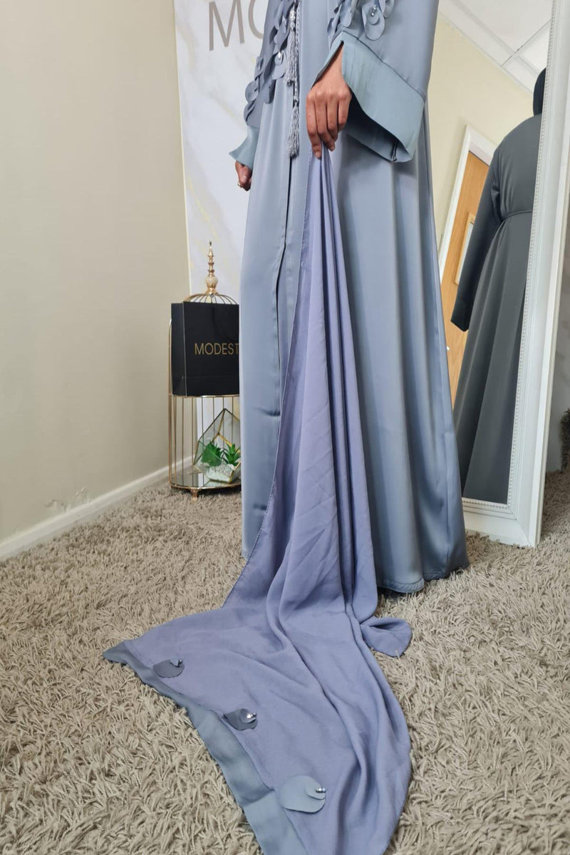 Grey 3D flower Abaya