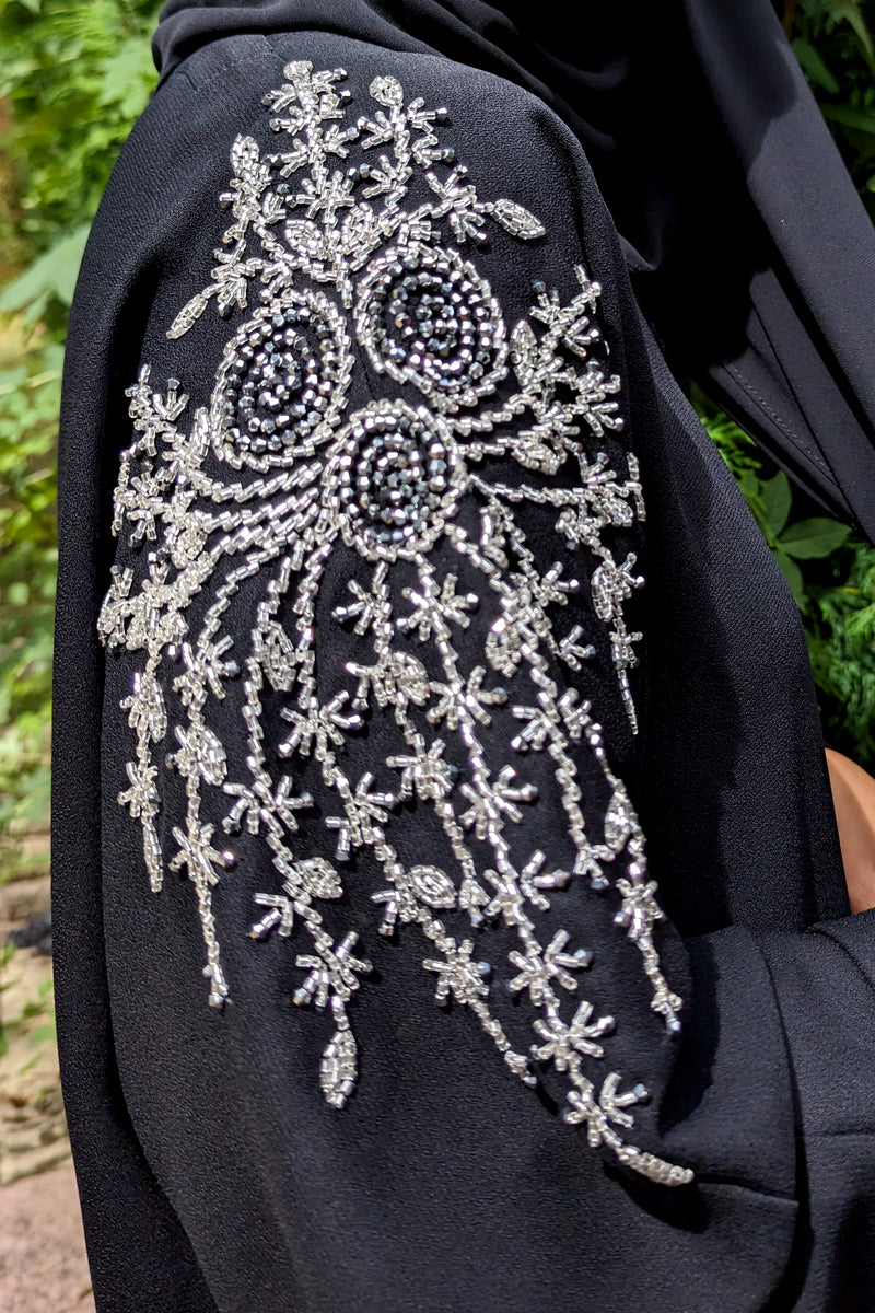 Black with Silver Shoulder Beadwork