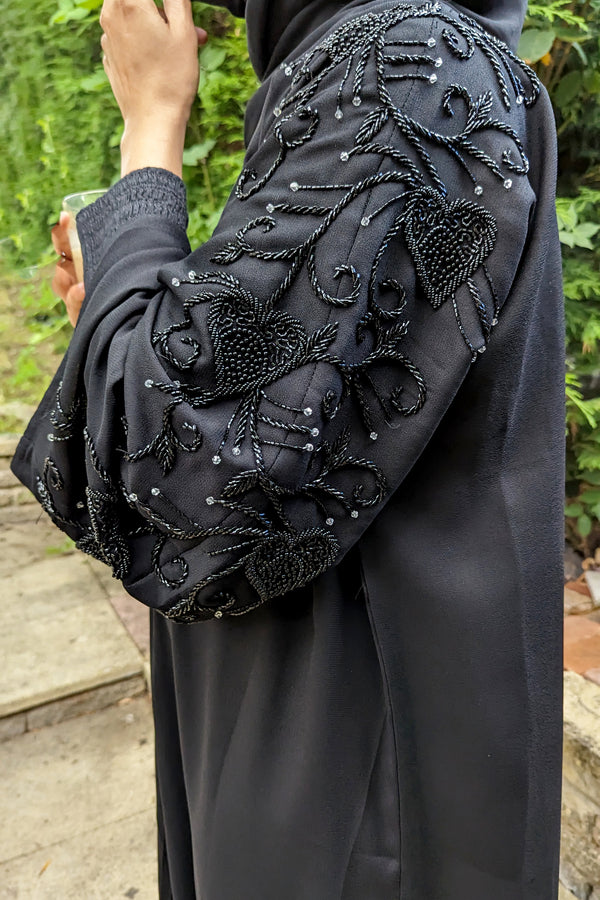 Black on Black Abaya Sleeve Beadwork
