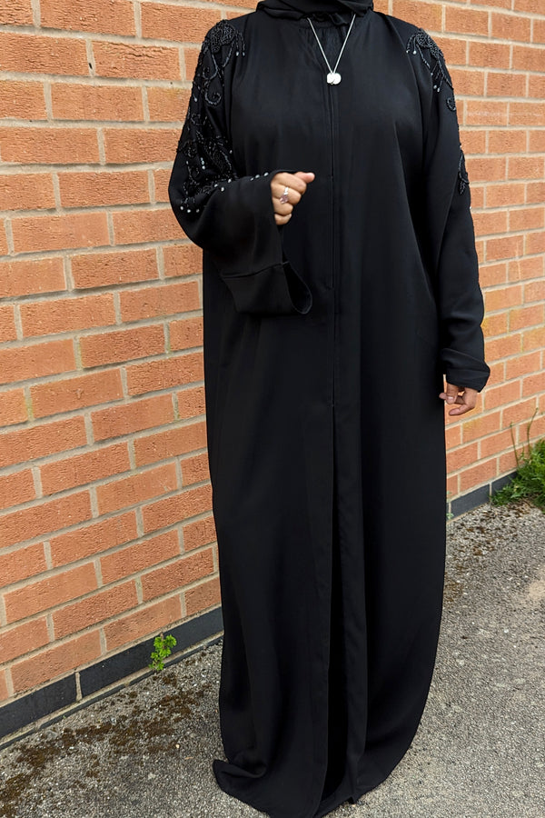 Black on Black Abaya Sleeve Beadwork