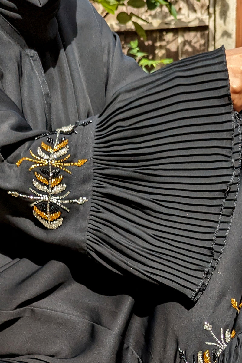 Gold Details with Pleated Sleeves and Hem