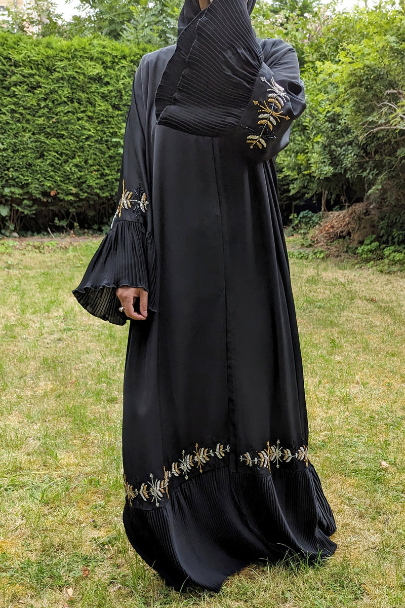 Gold Details with Pleated Sleeves and Hem