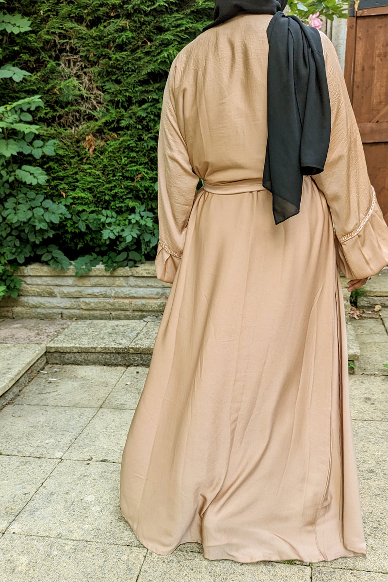 Nude Pink 3 Piece Abaya with Balloon Sleeve