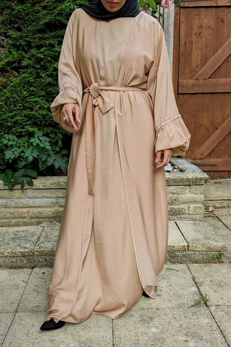 Nude Pink 3 Piece Abaya with Balloon Sleeve