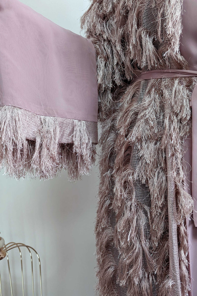 Pink Eyelash Open Abaya