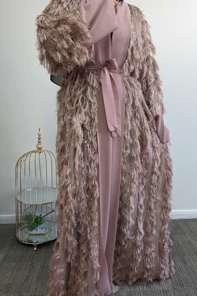 Pink Eyelash Open Abaya