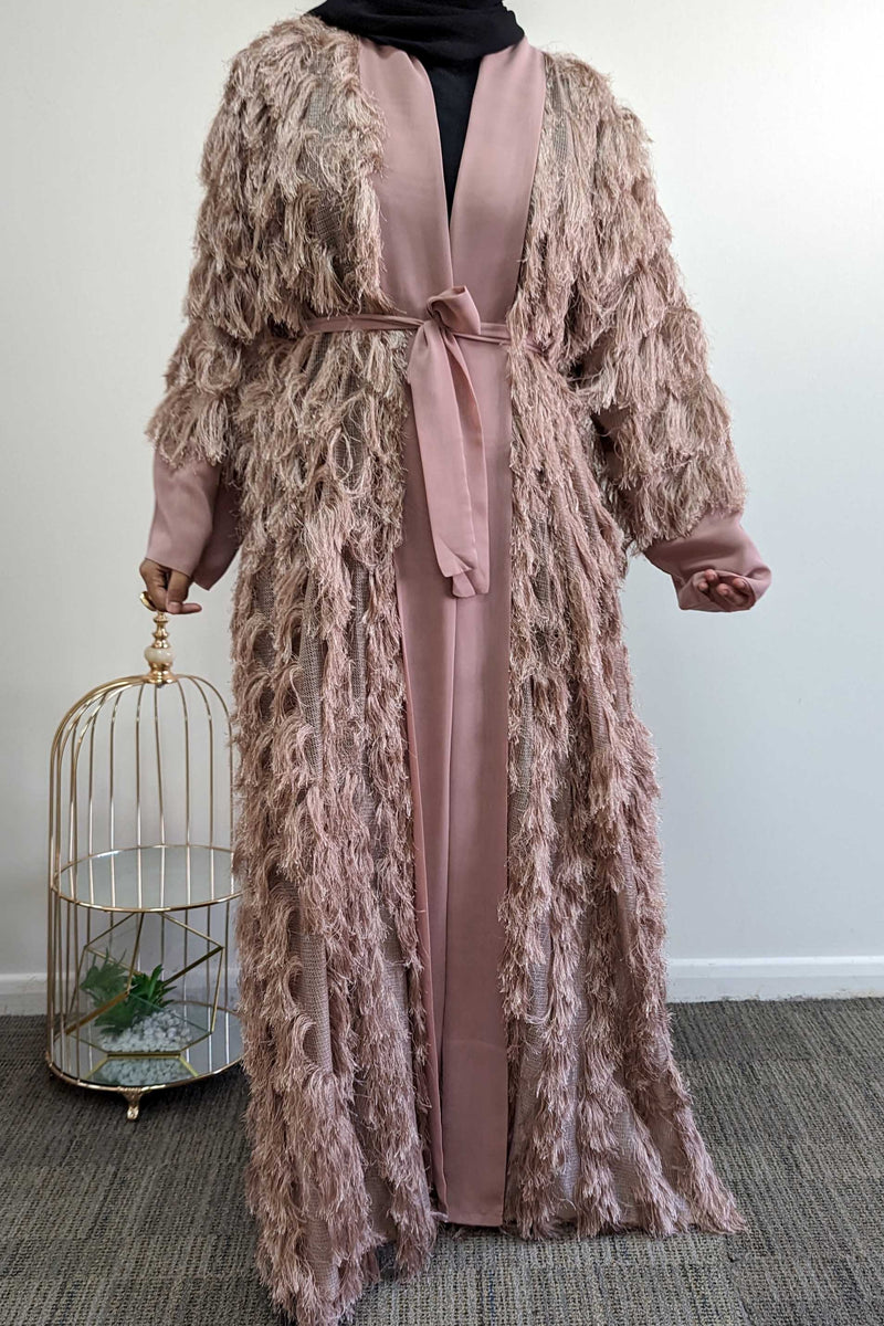 Pink Eyelash Open Abaya
