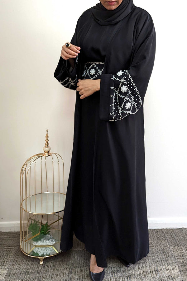 Floral beaded Pearl  4 Piece Abaya