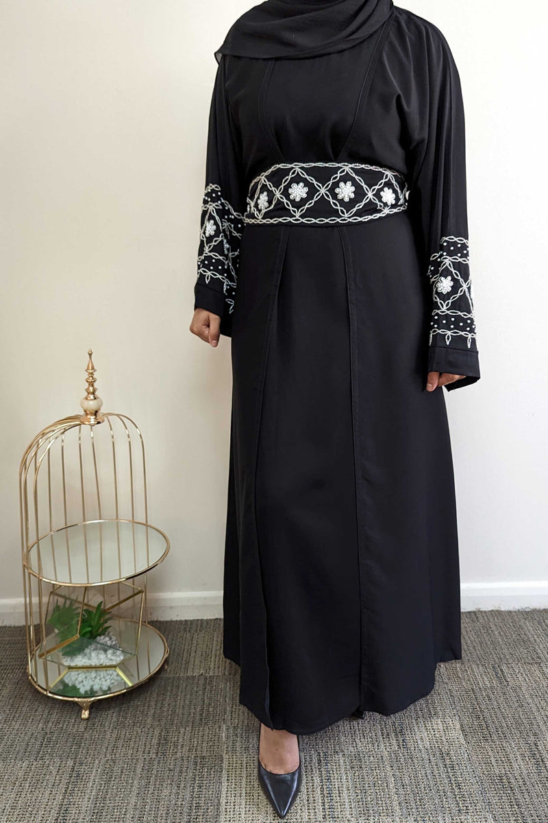 Floral beaded Pearl  4 Piece Abaya