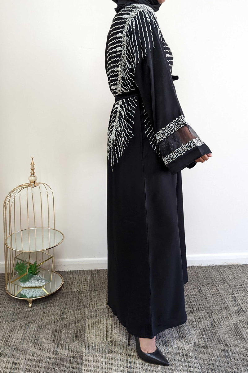 Silver Beaded Leaf Abayah