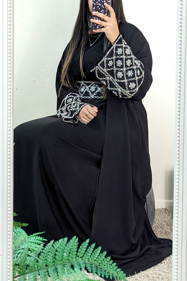 Floral Sequin Beaded 4 Piece Abaya