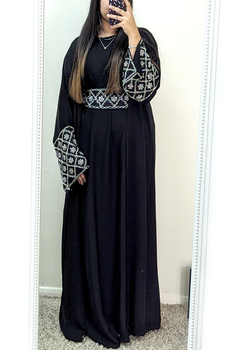 Floral Sequin Beaded 4 Piece Abaya