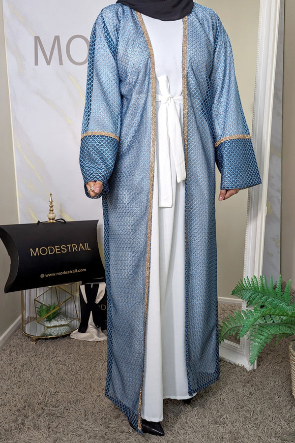 Blue Hollow Net Abaya