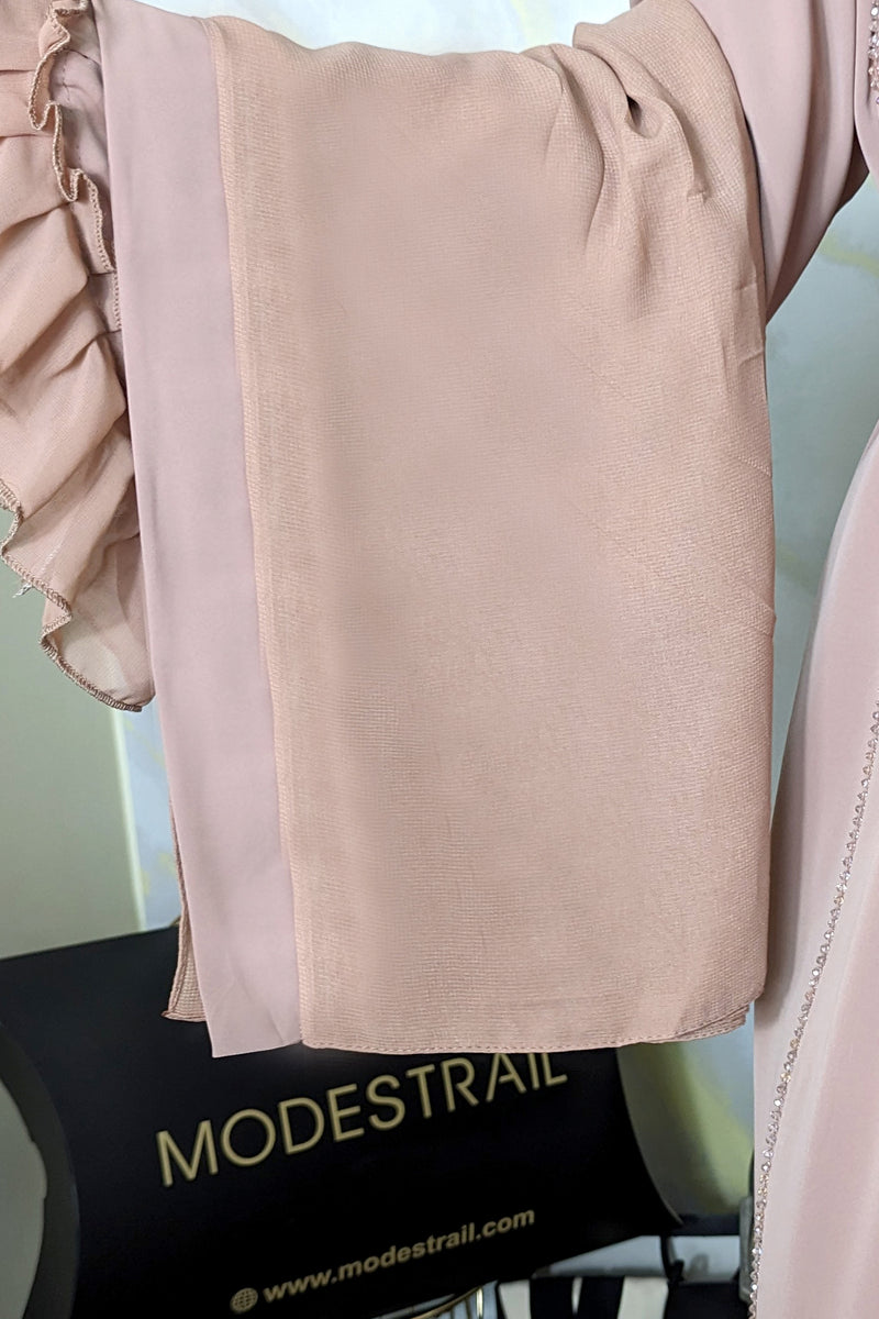 Pink Frill with Light Beadwork Abaya