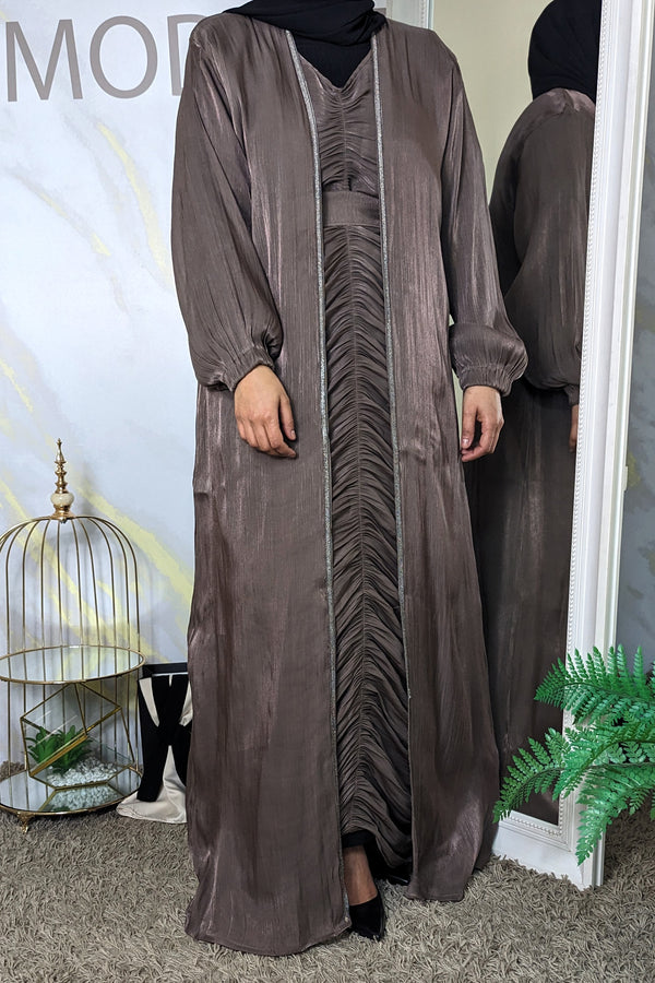 Mocha Shimmer Ripple Abaya