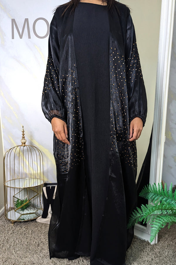 Black Shimmer Abaya with Bronze Diamante