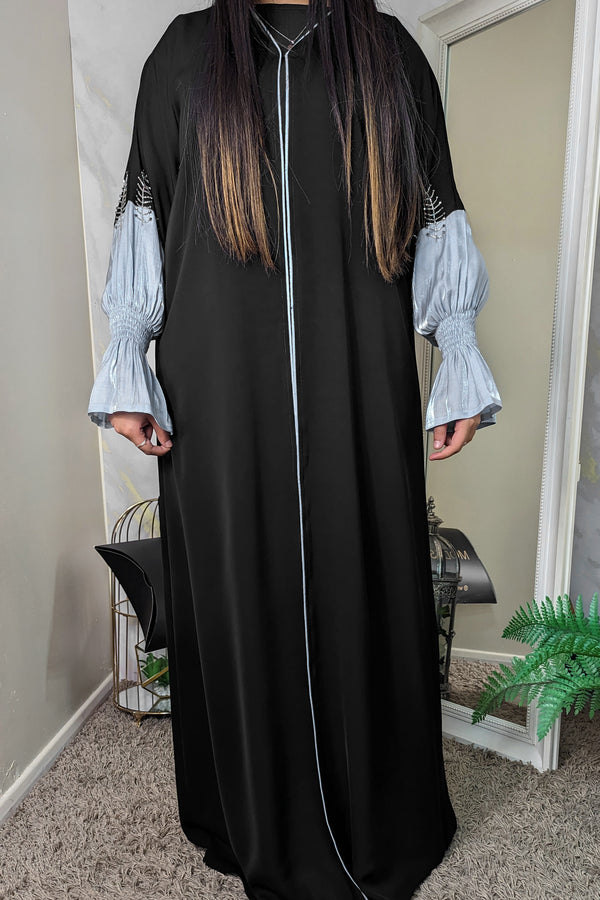 Grey Puff Sleeve Black Abaya