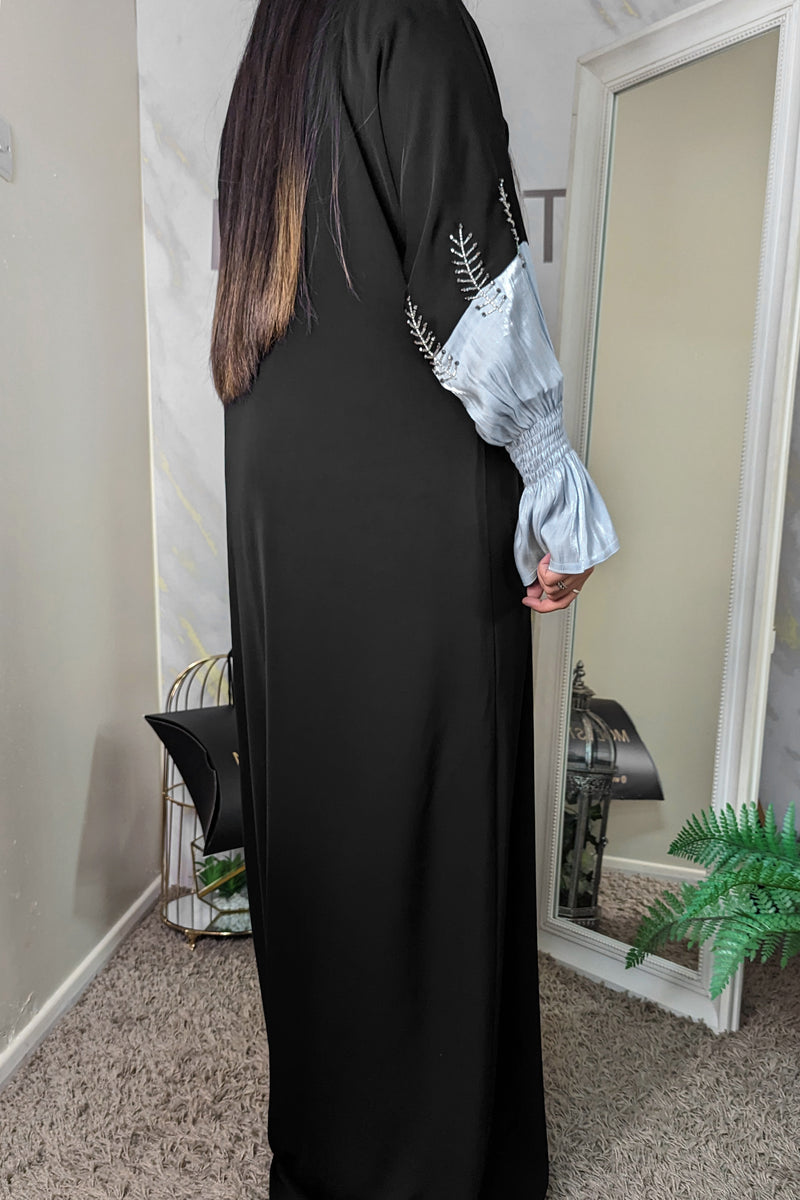 Grey Puff Sleeve Black Abaya