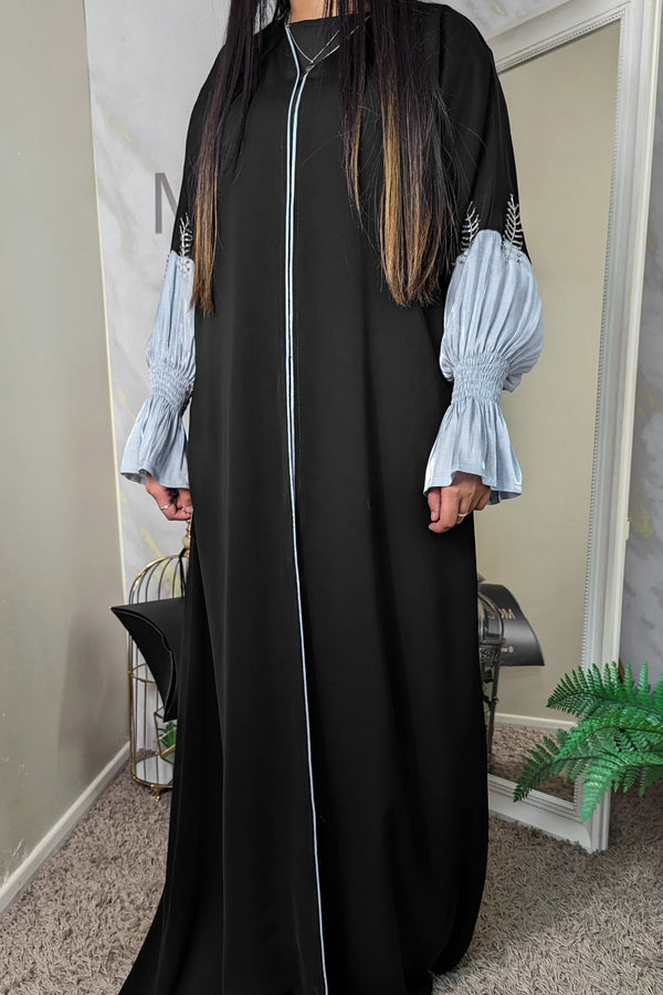 Grey Puff Sleeve Black Abaya