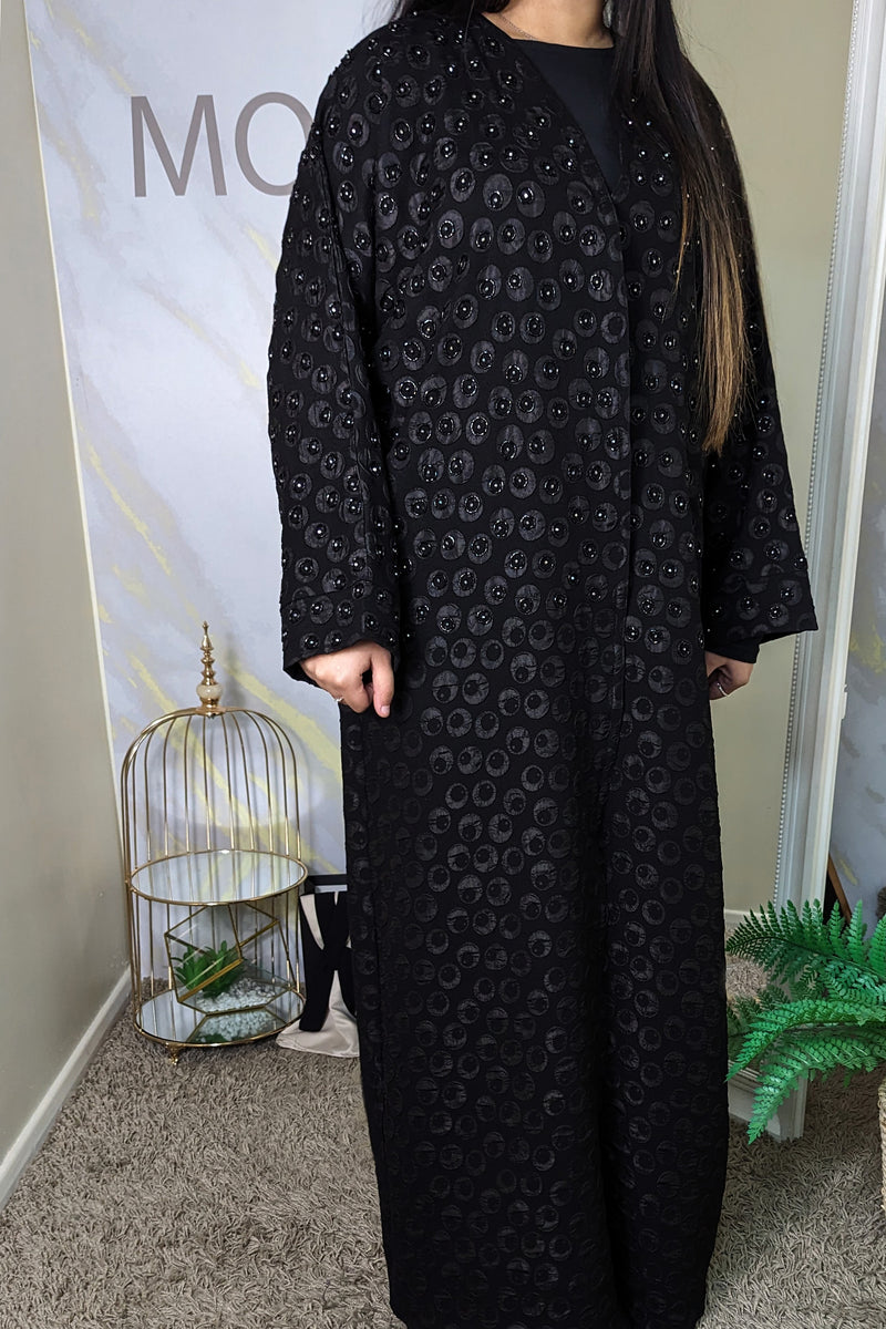 Round Fully Embellished Black Abaya