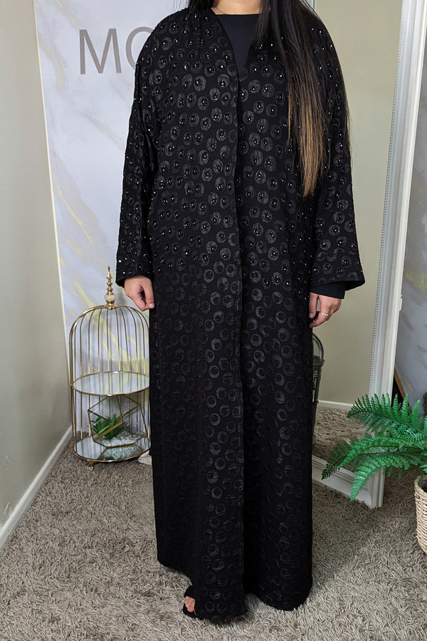 Round Fully Embellished Black Abaya
