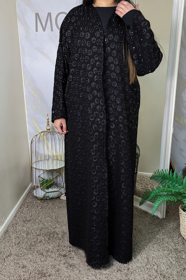 Round Fully Embellished Black Abaya