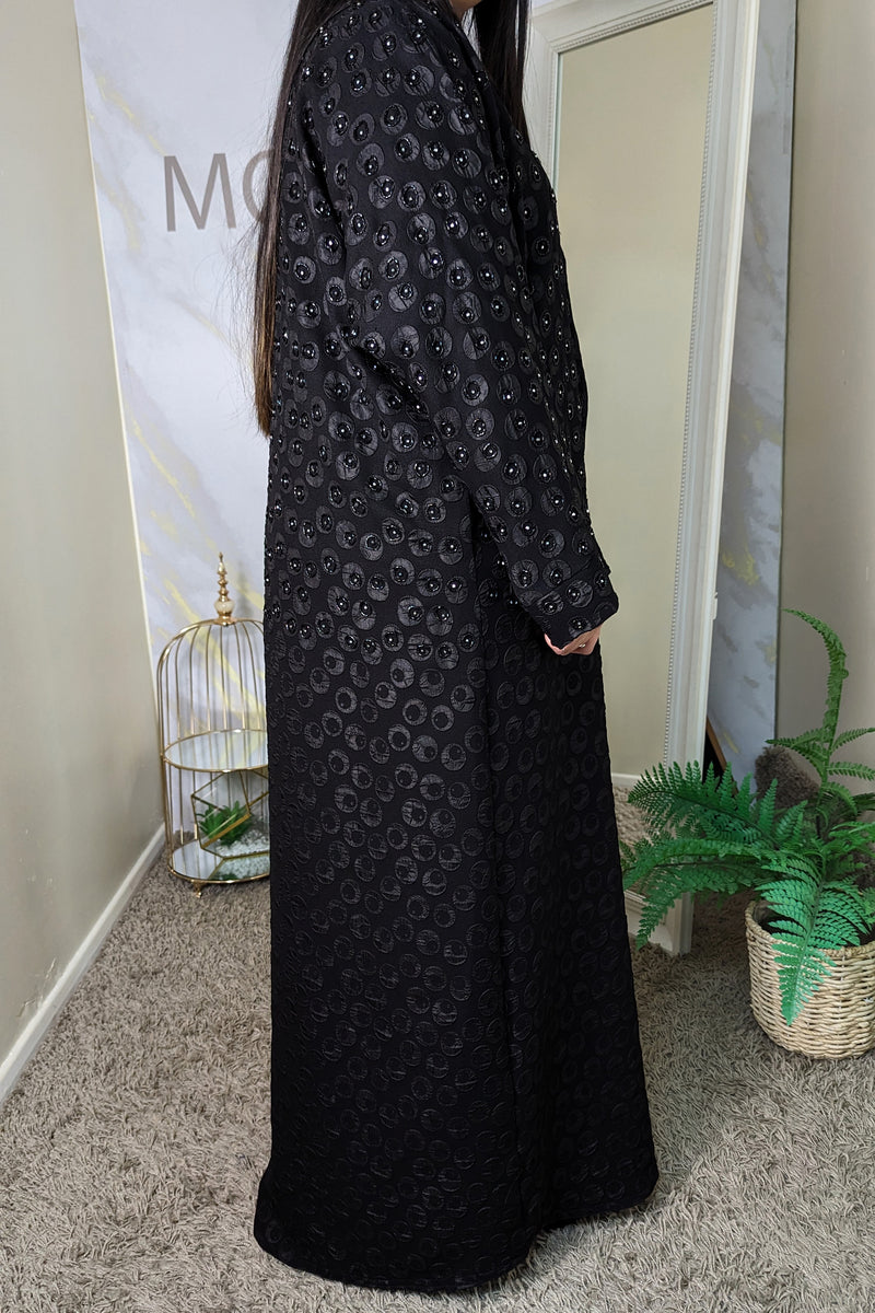 Round Fully Embellished Black Abaya