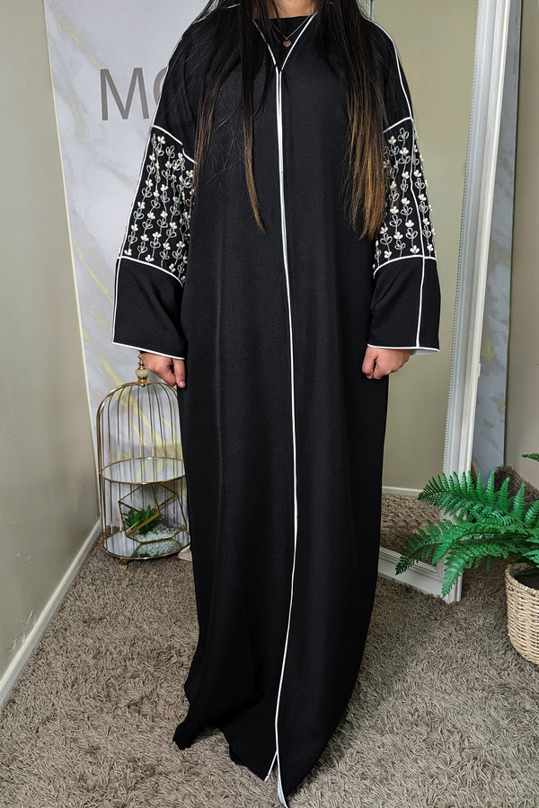 Black Abaya with Pearls and Gems