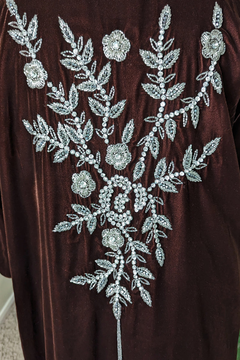 Brown Velvet Silver Florals Abaya