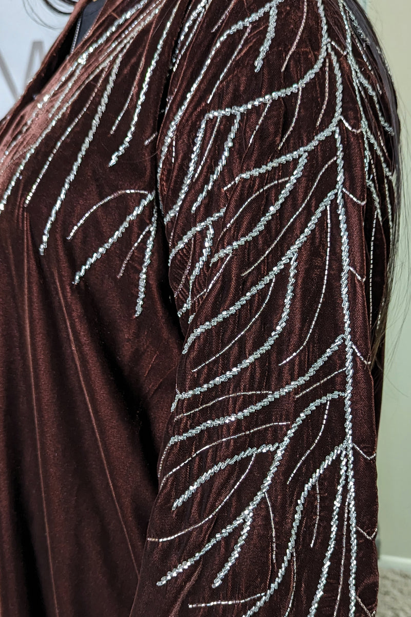 Brown Velvet Silver Branch Abaya