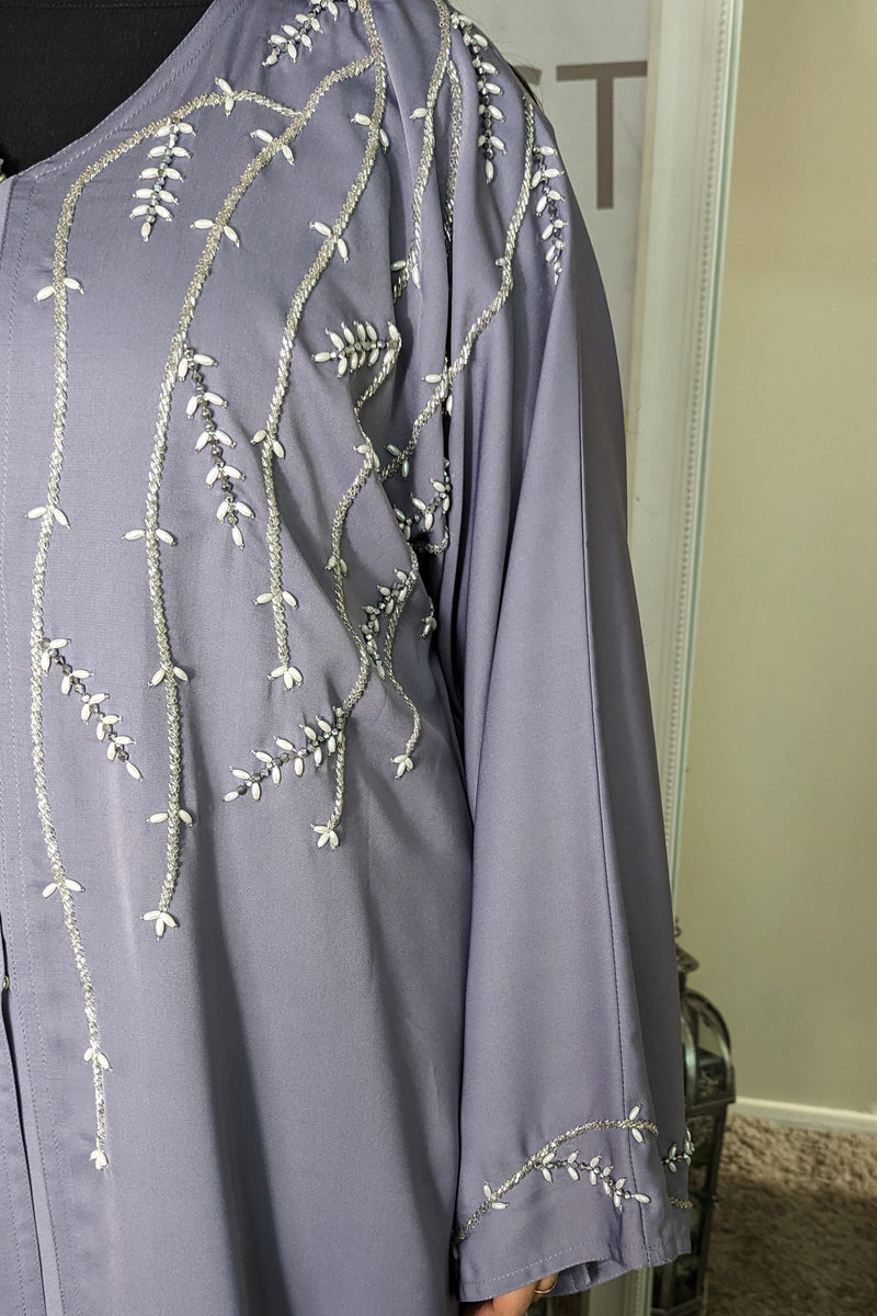 Grey Abaya with Pearls and Crystals