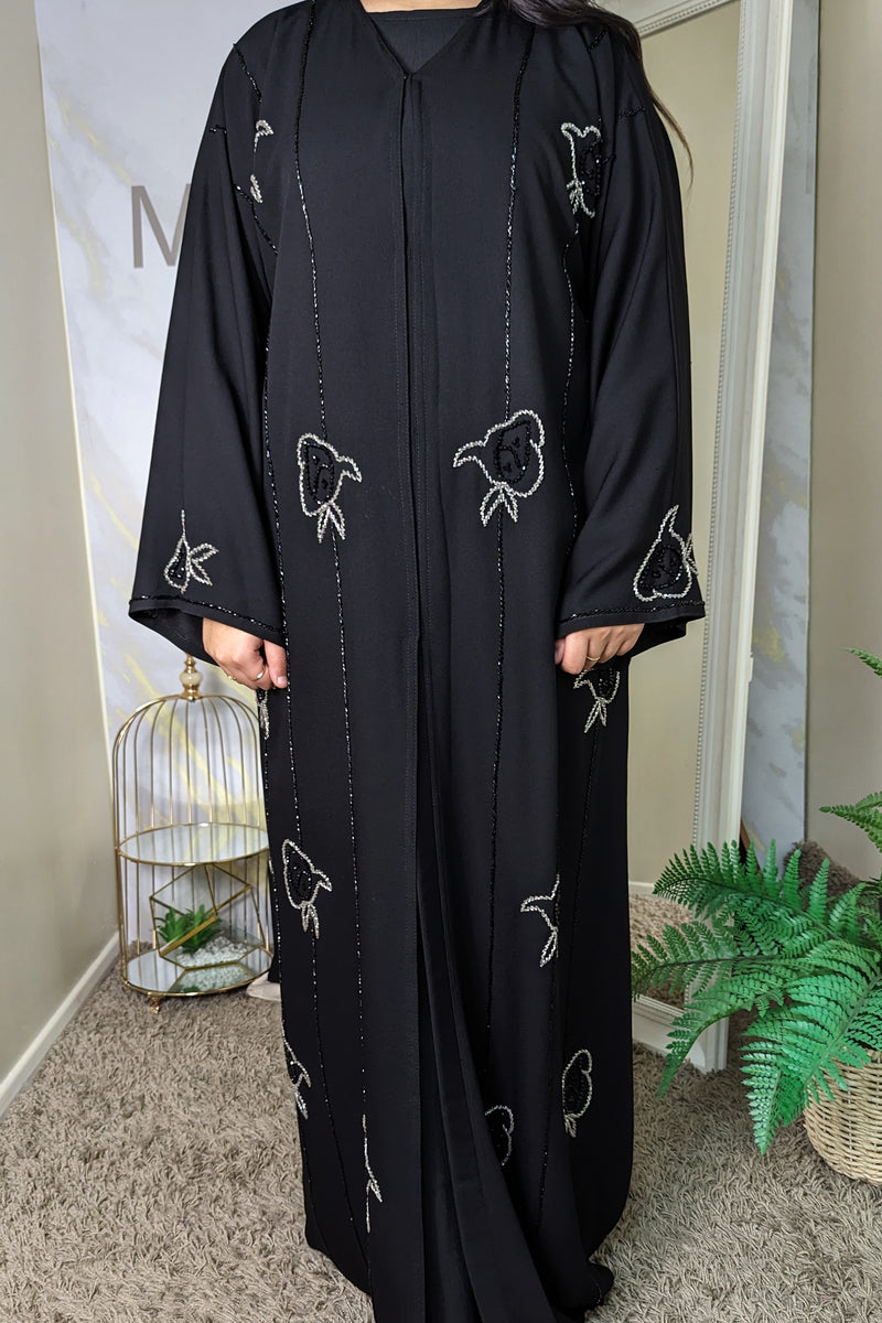 Black Abaya with Floral Beadwork