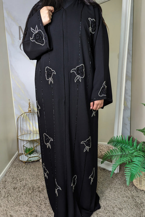 Black Abaya with Floral Beadwork