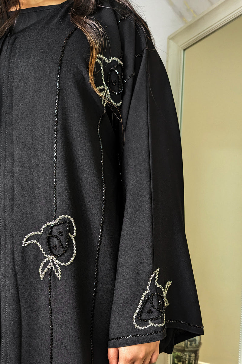 Black Abaya with Floral Beadwork