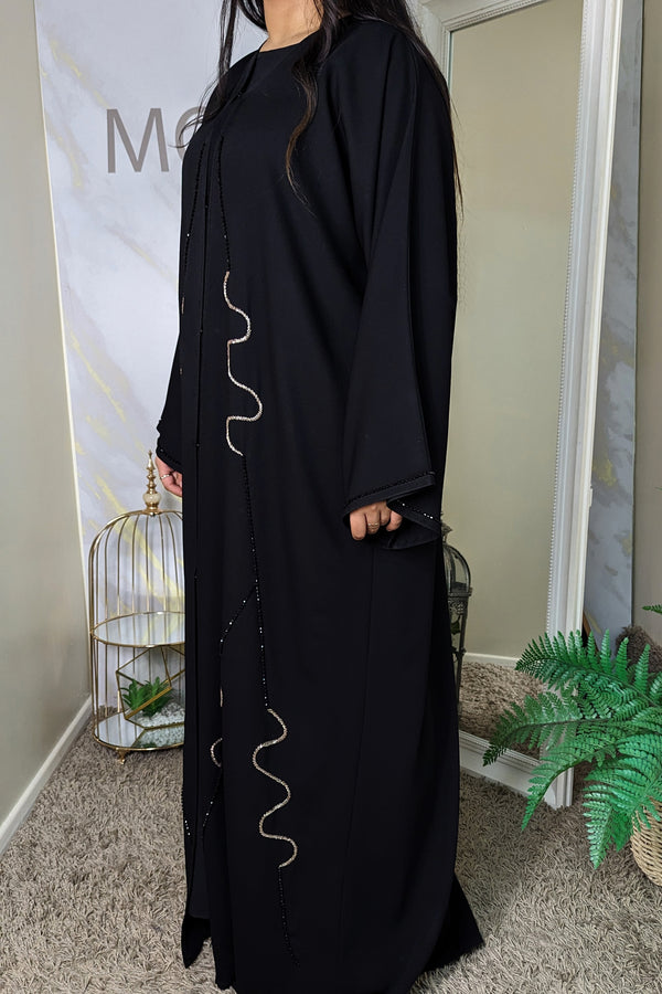 Wave Beading Black Abaya