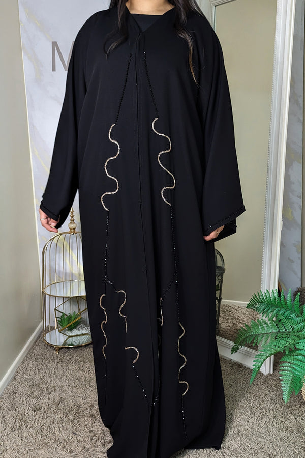 Wave Beading Black Abaya