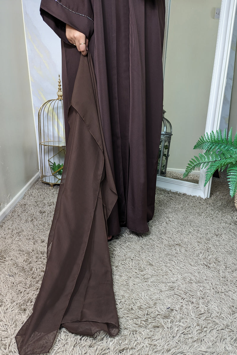 Dark Brown Abaya with Gem Detail