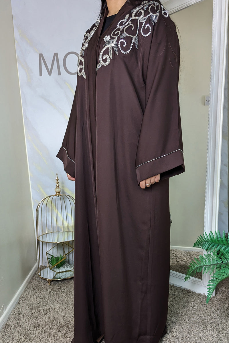 Dark Brown Abaya with Gem Detail