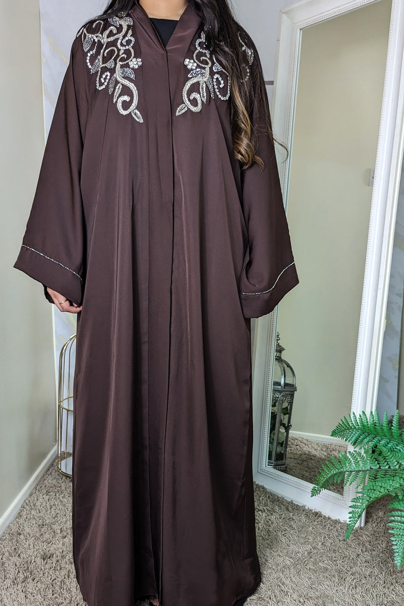 Dark Brown Abaya with Gem Detail