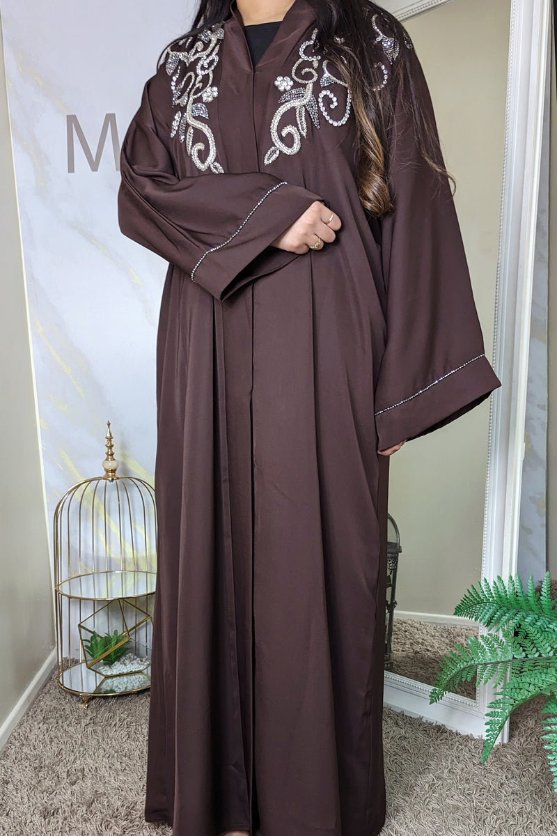 Dark Brown Abaya with Gem Detail