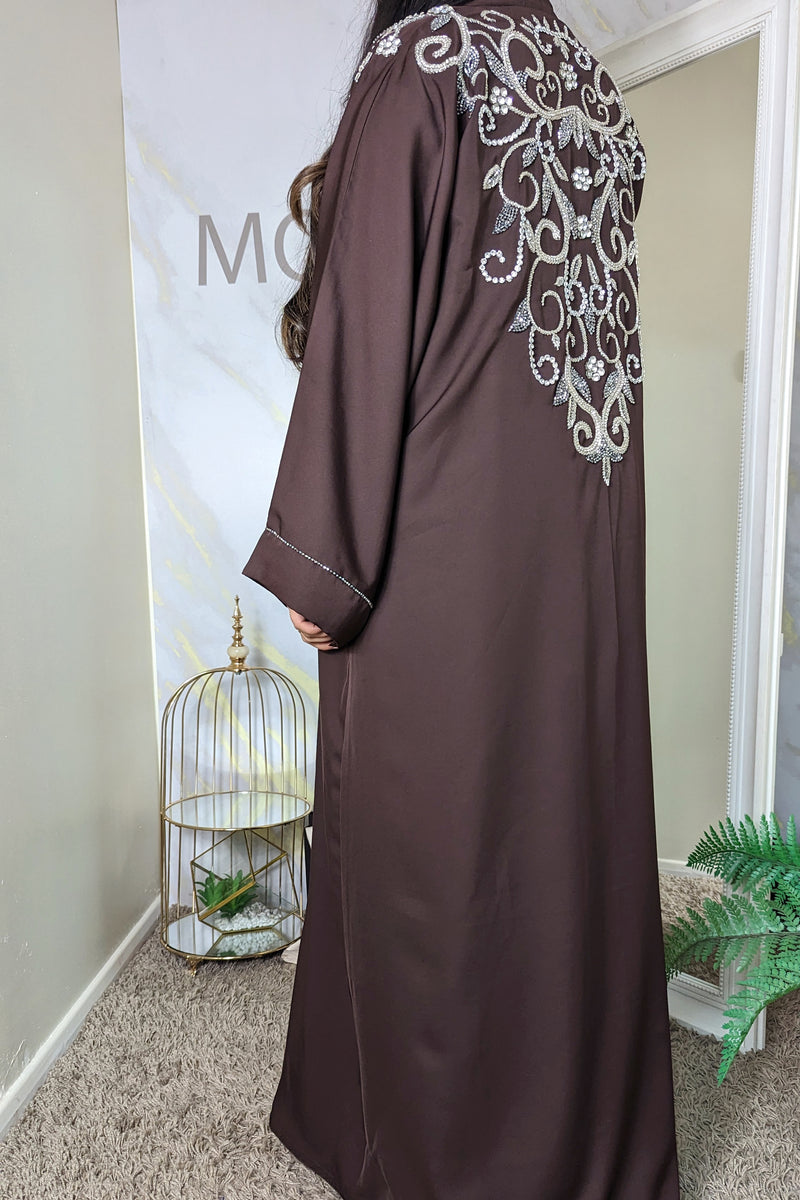 Dark Brown Abaya with Gem Detail