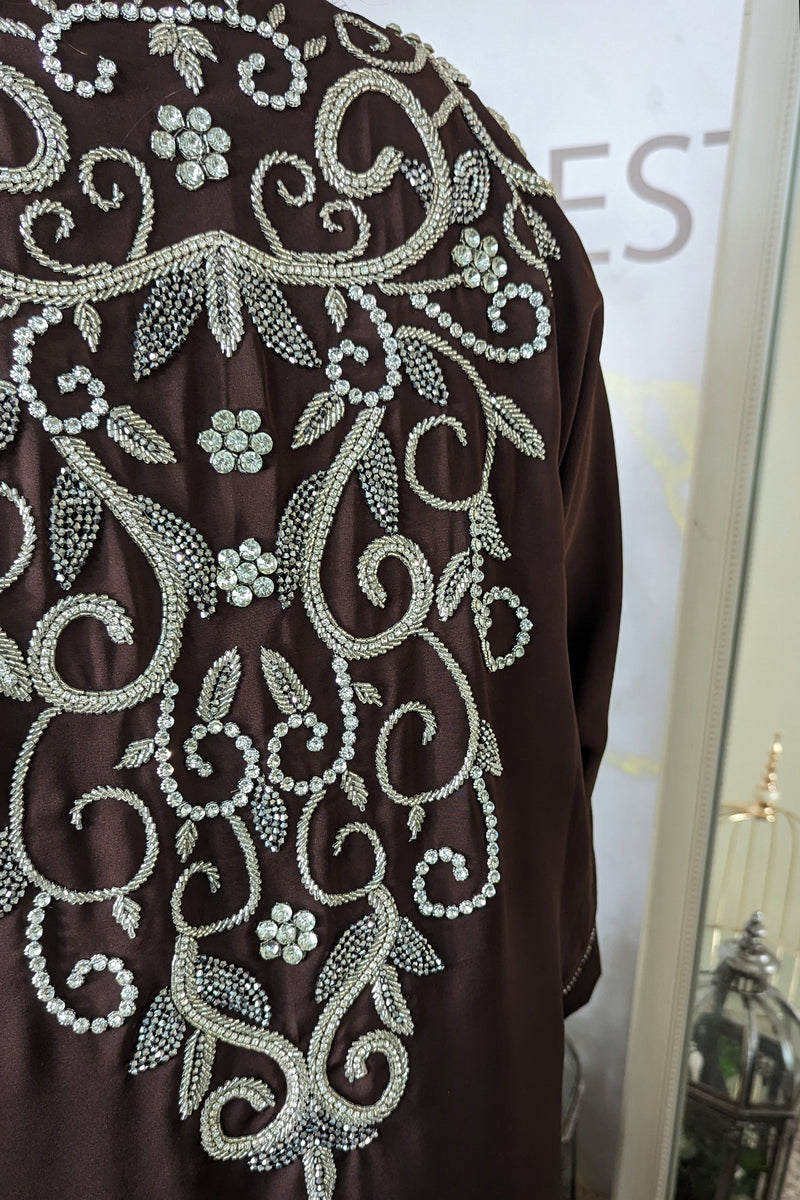 Dark Brown Abaya with Gem Detail