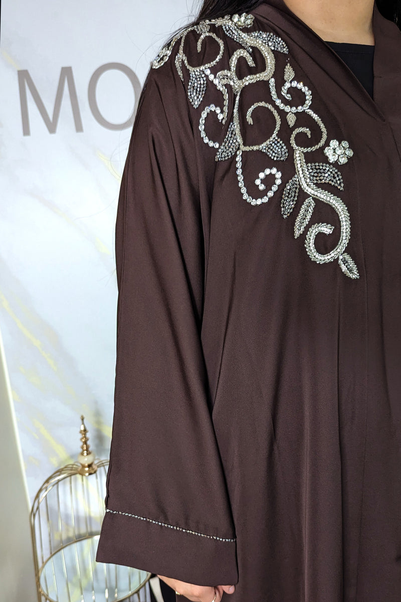 Dark Brown Abaya with Gem Detail