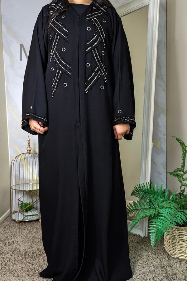 Black Abaya with Geometric Beadwork