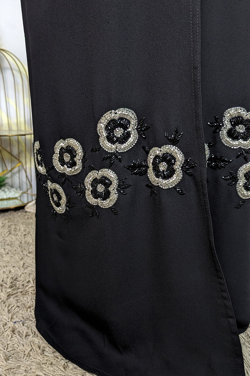 Silver with Black Floral Beaded Abaya