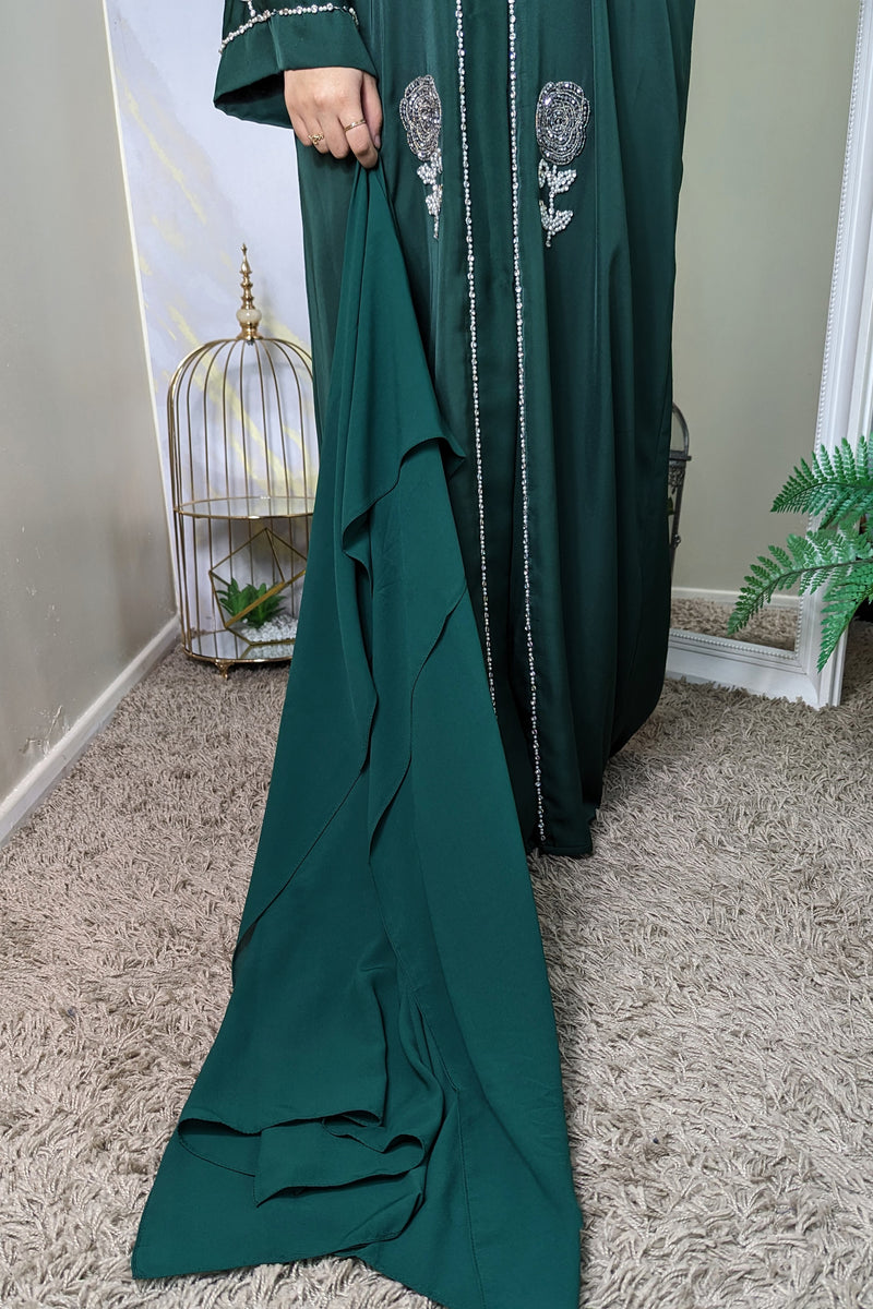 Bottle Green Silver Rose Abaya